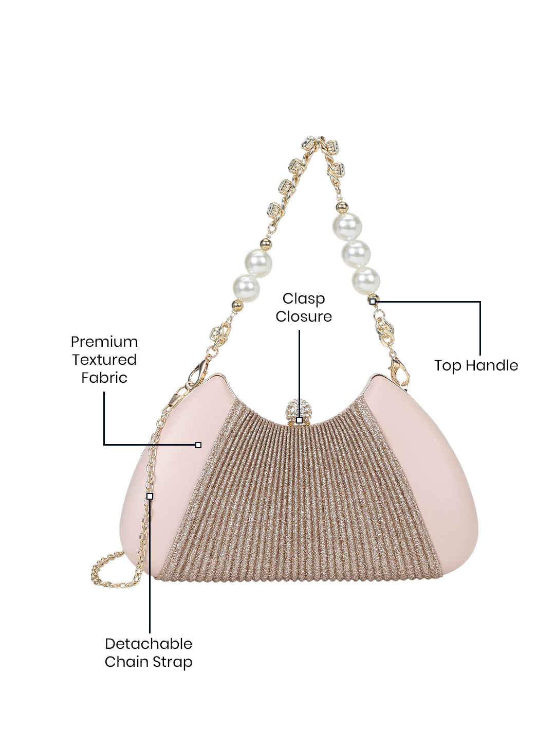 Bexley Frame Clutch Small Stylish Pearl Handle Detachable Chain Sling Bag
