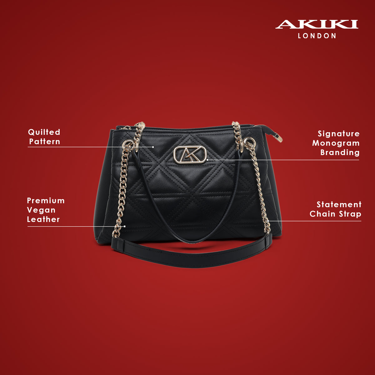 Piccadilly 3 Compartments Small Satchel Bag Black