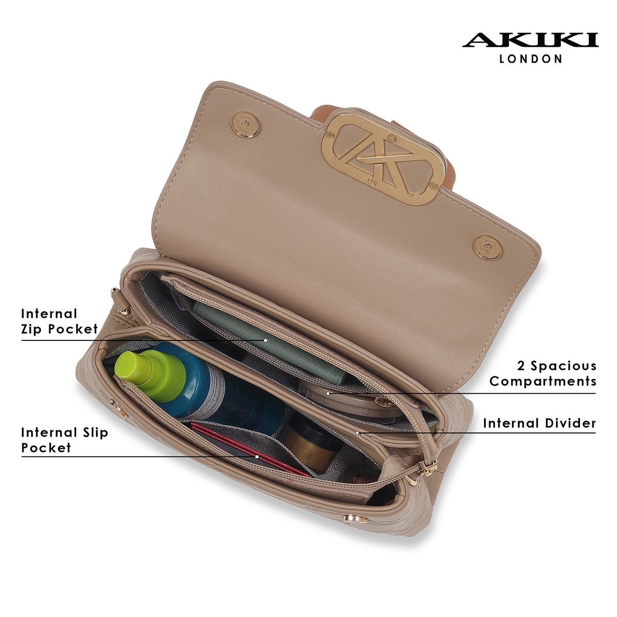 Strand 2 Compartments Small Satchel Bag Beige