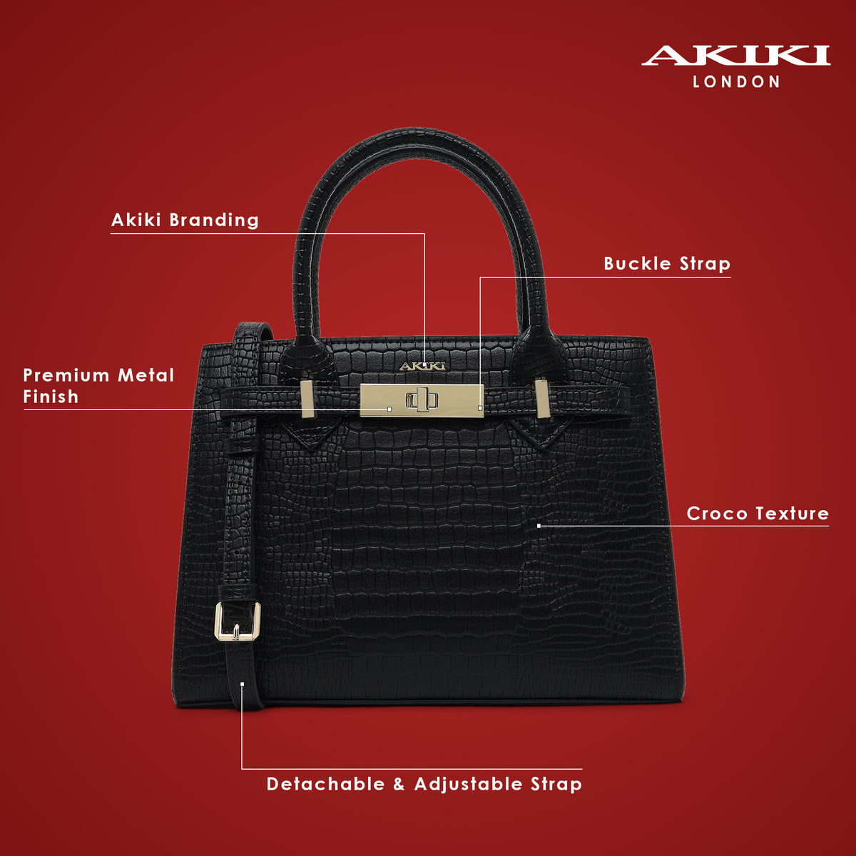 Kensington Medium Satchel Bag Black