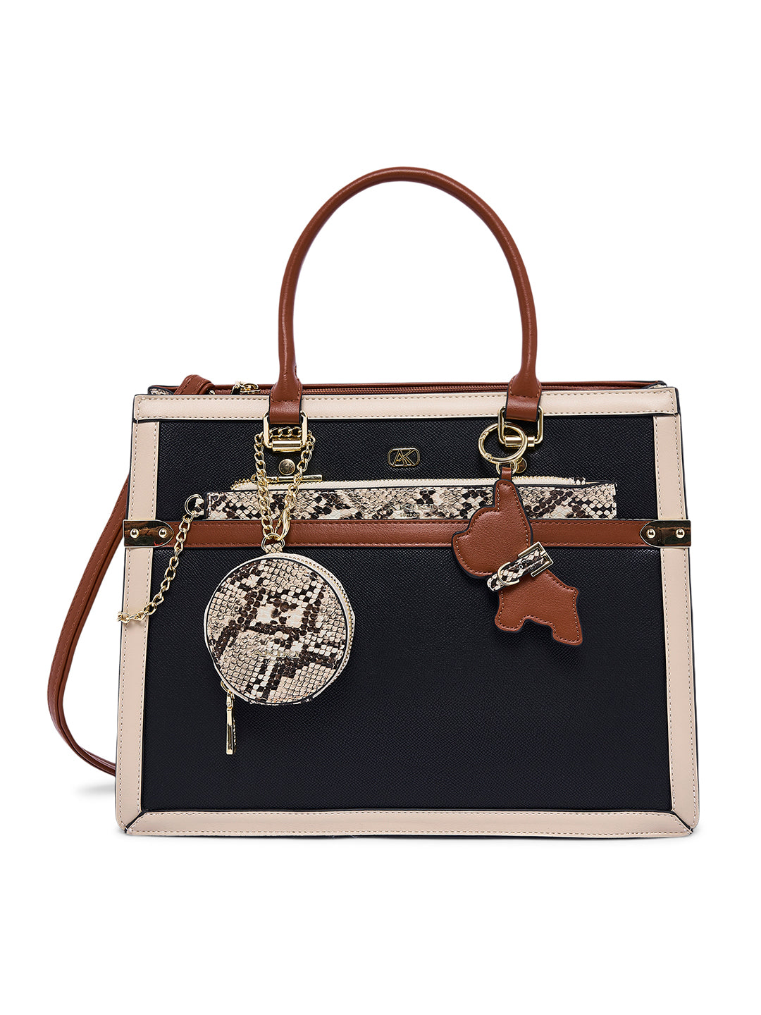 Beverley Large Satchel Bag Black/Tan
