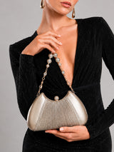 Bexley Frame Clutch  Small Stylish Pearl Handle Detachable Chain Sling Bag