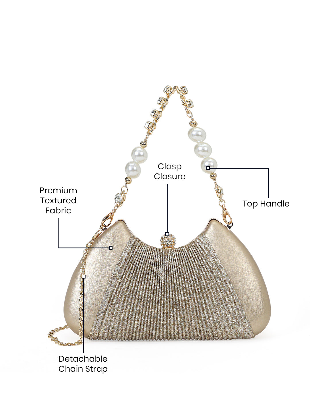 Bexley Frame Clutch  Small Stylish Pearl Handle Detachable Chain Sling Bag