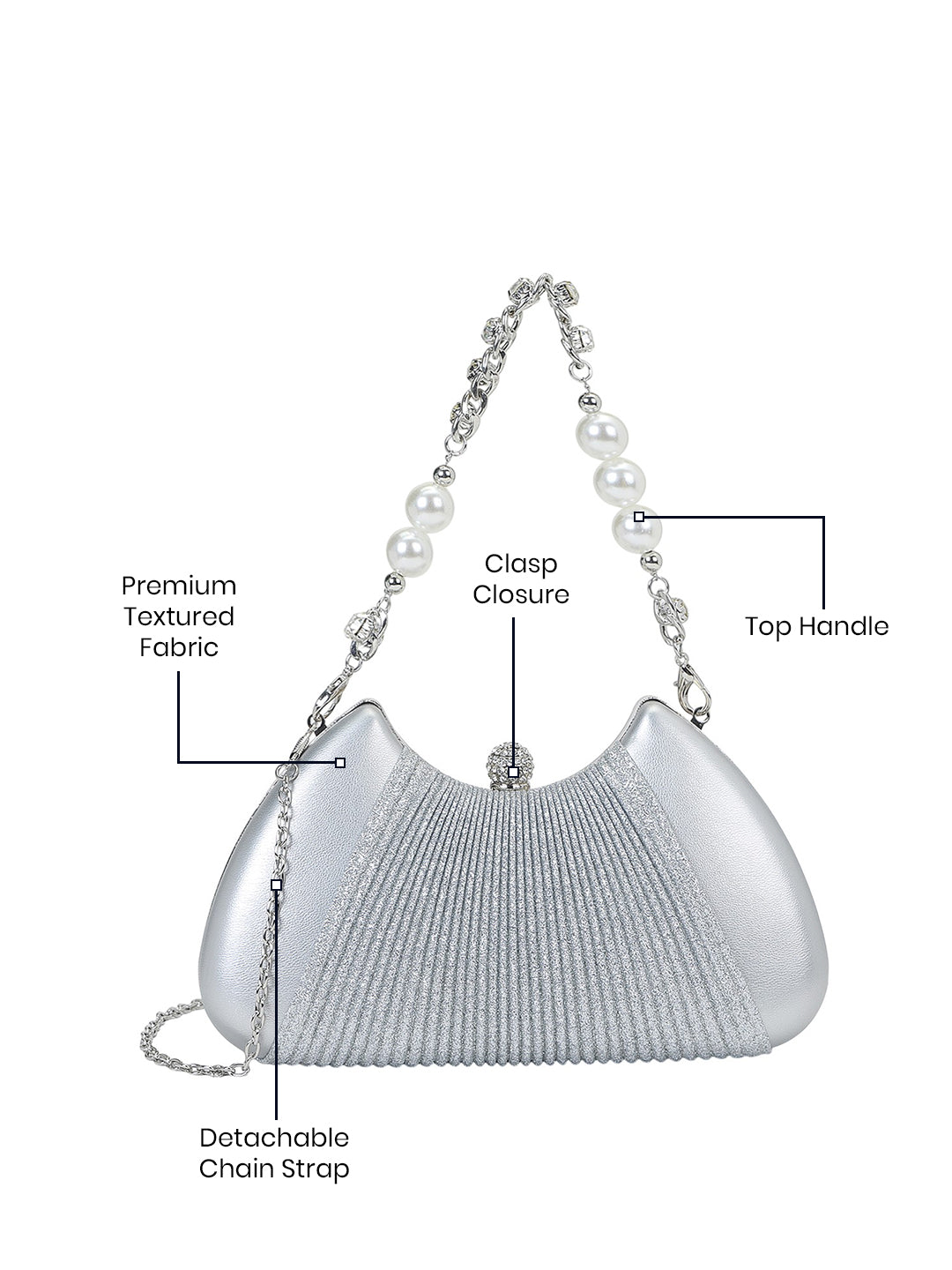 Bexley Frame Clutch  Small Stylish Pearl Handle Detachable Chain Sling Bag