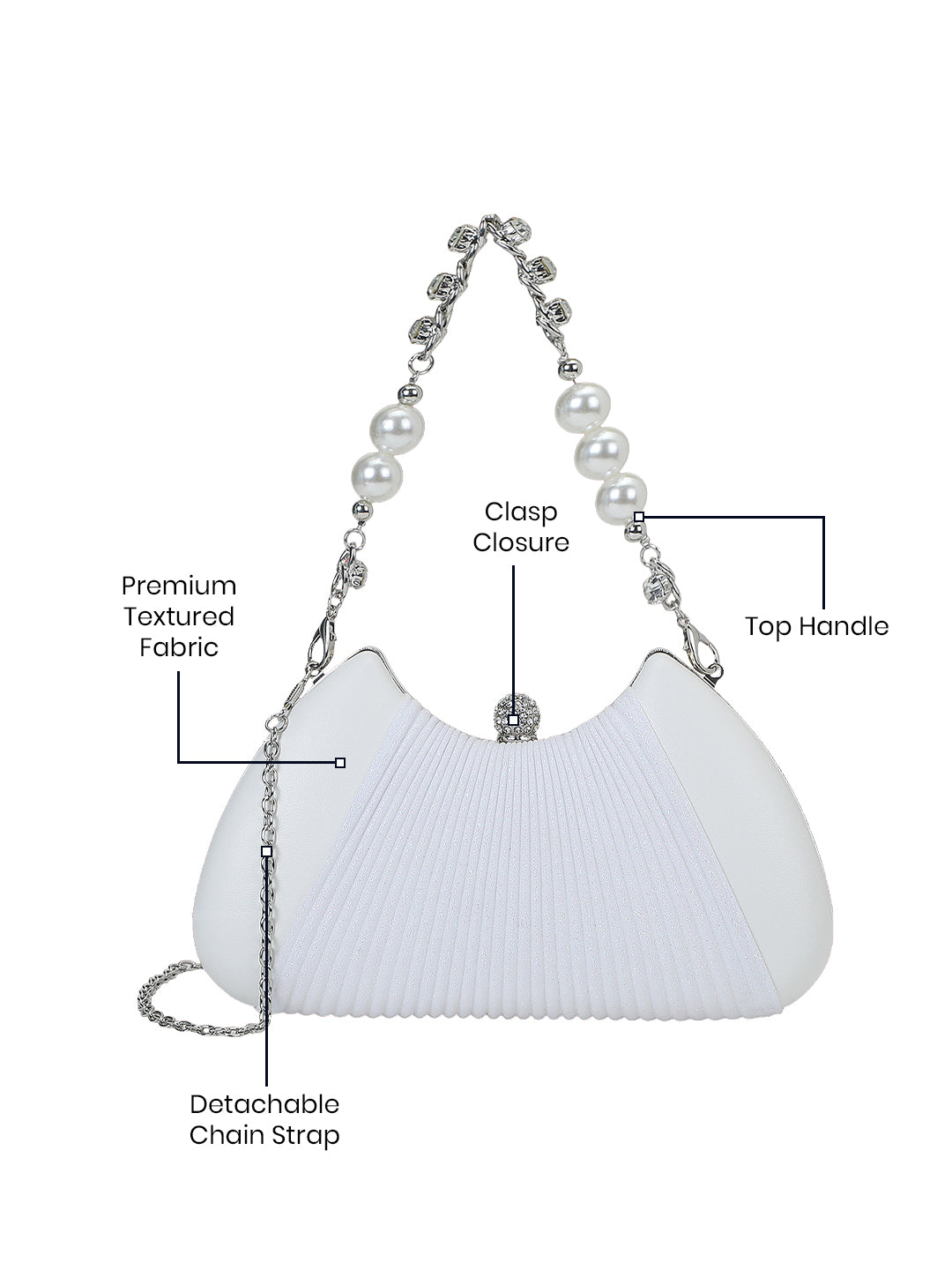 Bexley Frame Clutch  Small Stylish Pearl Handle Detachable Chain Sling Bag