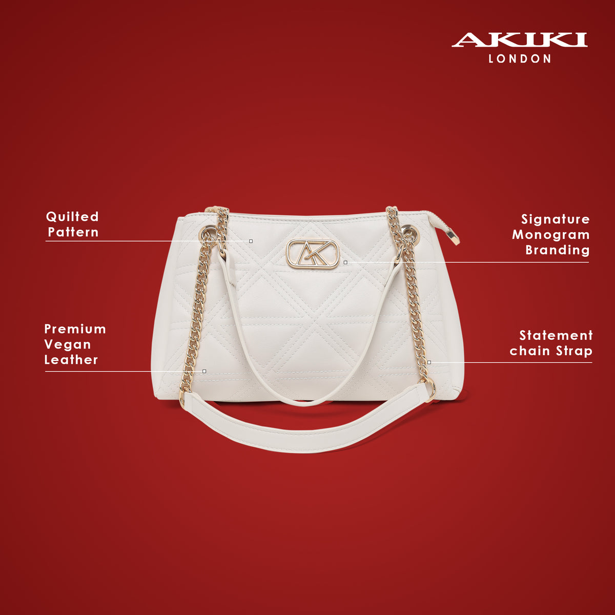 Piccadilly 3 Compartments Small Satchel Bag White