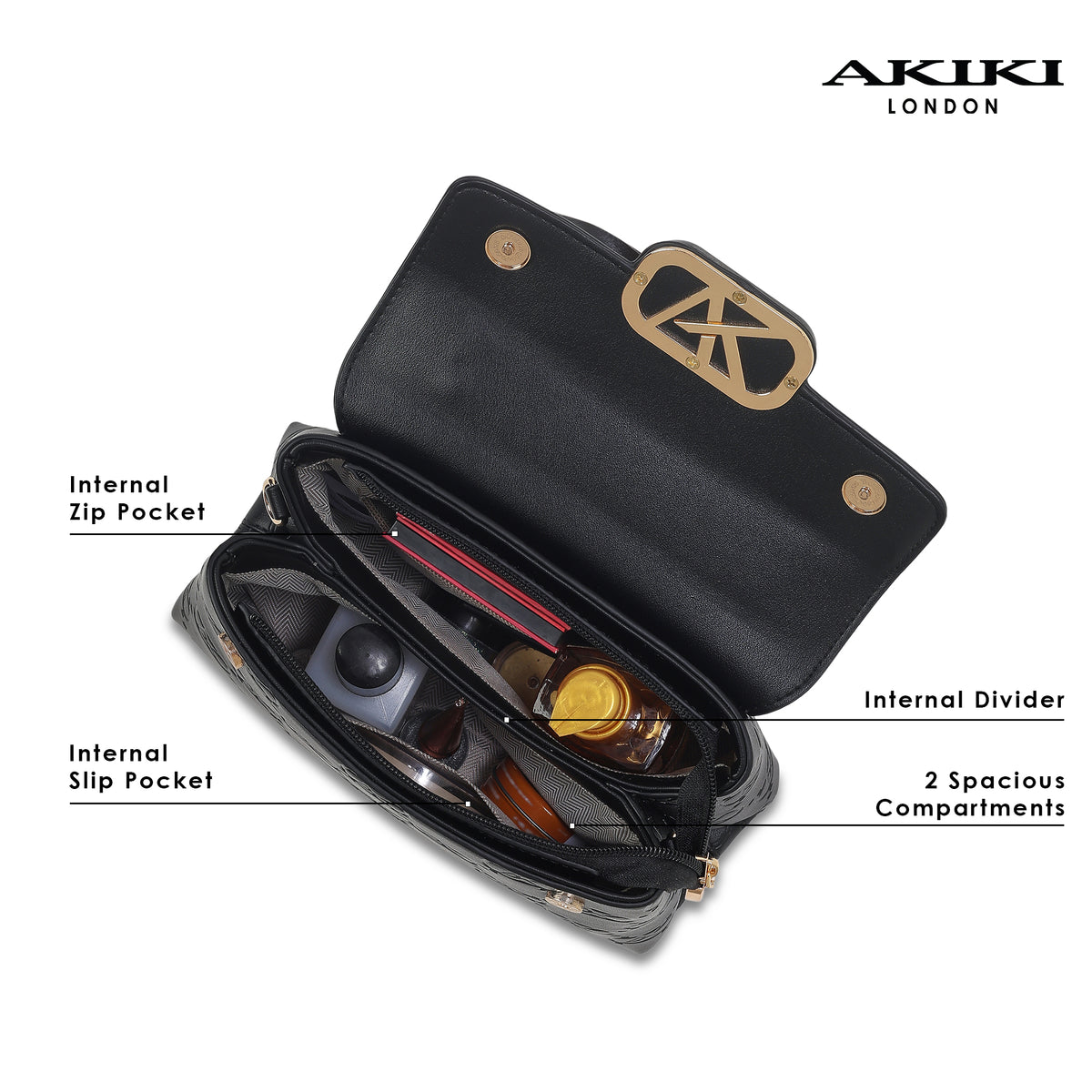 Strand 2 Compartments Small Satchel Bag Black