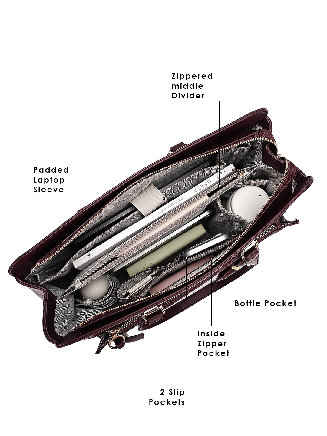 Ruskin Laptop Handbag For Totelargeshoulder Carry Wine